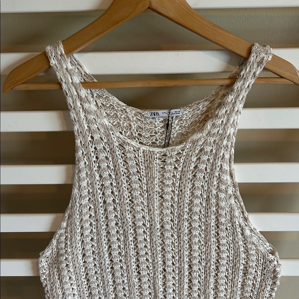 Zara Cream Knit Tank Top Size NWT Large - Picture 2 of 9